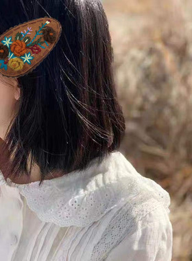 日韩森系复古手工绣花杏色精美甜美可爱百搭发饰花朵夹子边夹配饰