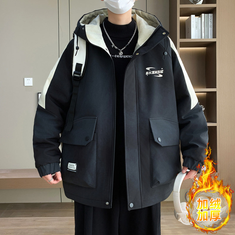 工装外套男秋冬季2025新款加绒加厚冲锋衣款男士夹克二棉连帽上衣