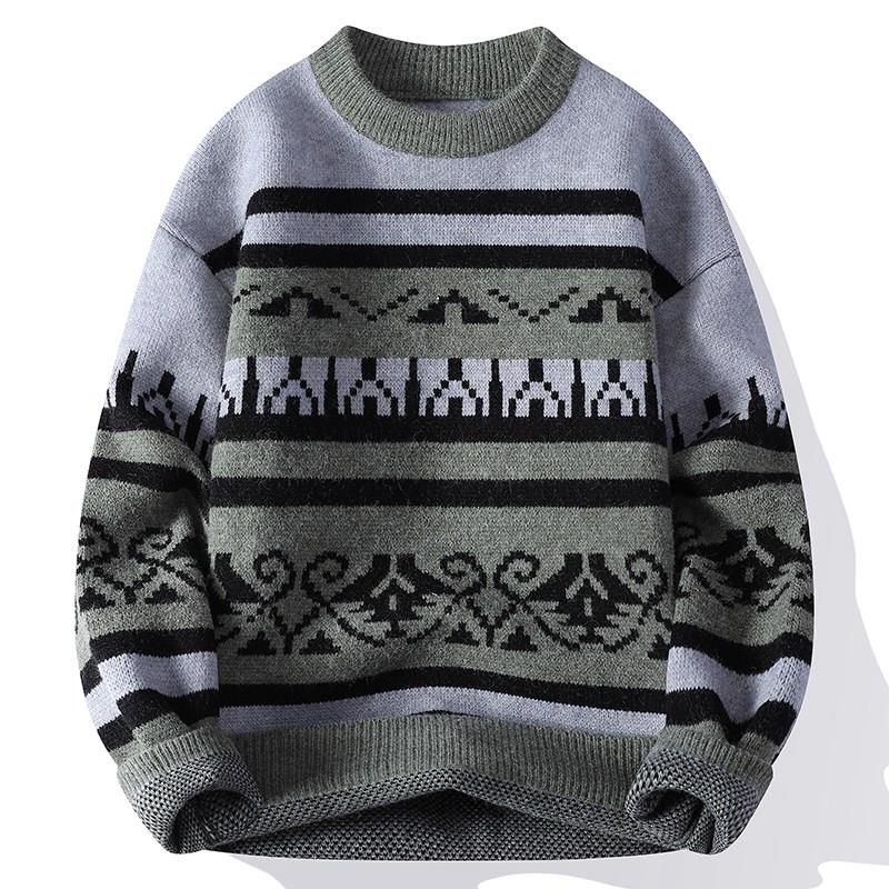 2025新款圆领毛衣男修身秋冬季青少年线衣加厚潮流保暖打底针织衫