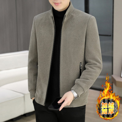 秋冬季新款加绒加厚立领呢子夹克男士休闲保暖短款毛呢大衣外套