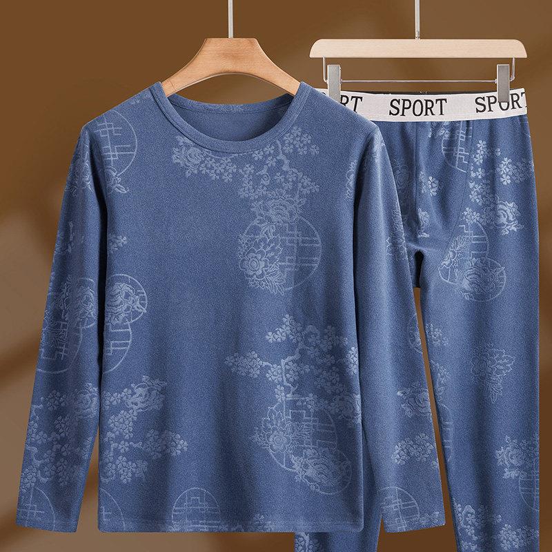 圆领男士防寒保暖内衣加厚男生秋衣秋裤冬季内搭男款套装棉毛衫男