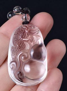 天然白水晶吊坠女葫芦貔貅项链挂件项坠毛衣链男士皮丘护身符饰品