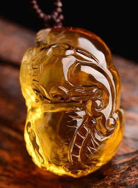 天然橘黄水晶貔貅吊坠男款女项链玉石皮丘情侣霸王貔恘挂件礼物