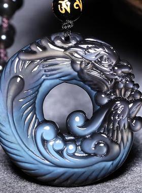 蓝眼黑曜石本命年平安扣吊坠犀凤守禄吊坠2025蛇年生肖项链礼物
