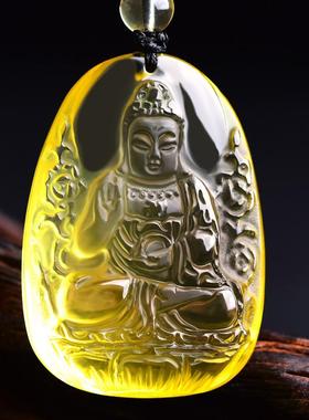 礼物天然黄水晶阿弥佛菩萨守护神项链本命佛吊坠生肖属狗猪男女
