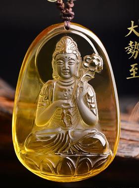 天然黄水晶大势至菩萨吊坠属马生肖本命佛项链男女款礼物吉祥挂坠