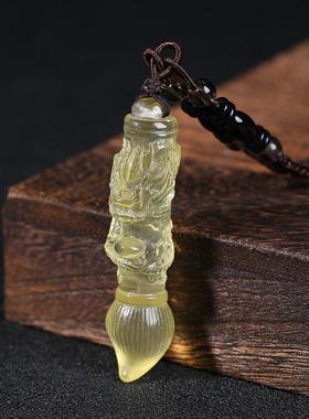 天然黄水晶飞龙在天文昌笔吊坠男士项链挂件蛇年毛笔吉祥物女礼物
