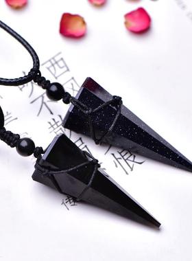 天然水晶黑曜石吊坠星空灵摆情侣毛衣项链长款男士女时尚森系饰品