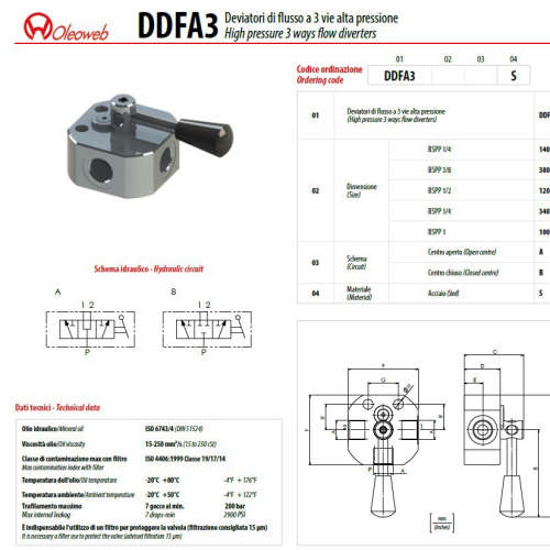 意大利原装进口Oleoweb液压阀手动三通换向阀DDF3SAE16A\t\t