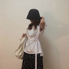 Real shot cotton careful machine design sense minority short sleeve t-shirt female bandage Han Feng