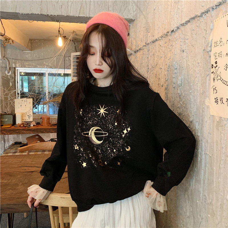 Real shot Plush 250g fake two pieces of mesh lace splicing sweater women's hot autumn winter clothes
