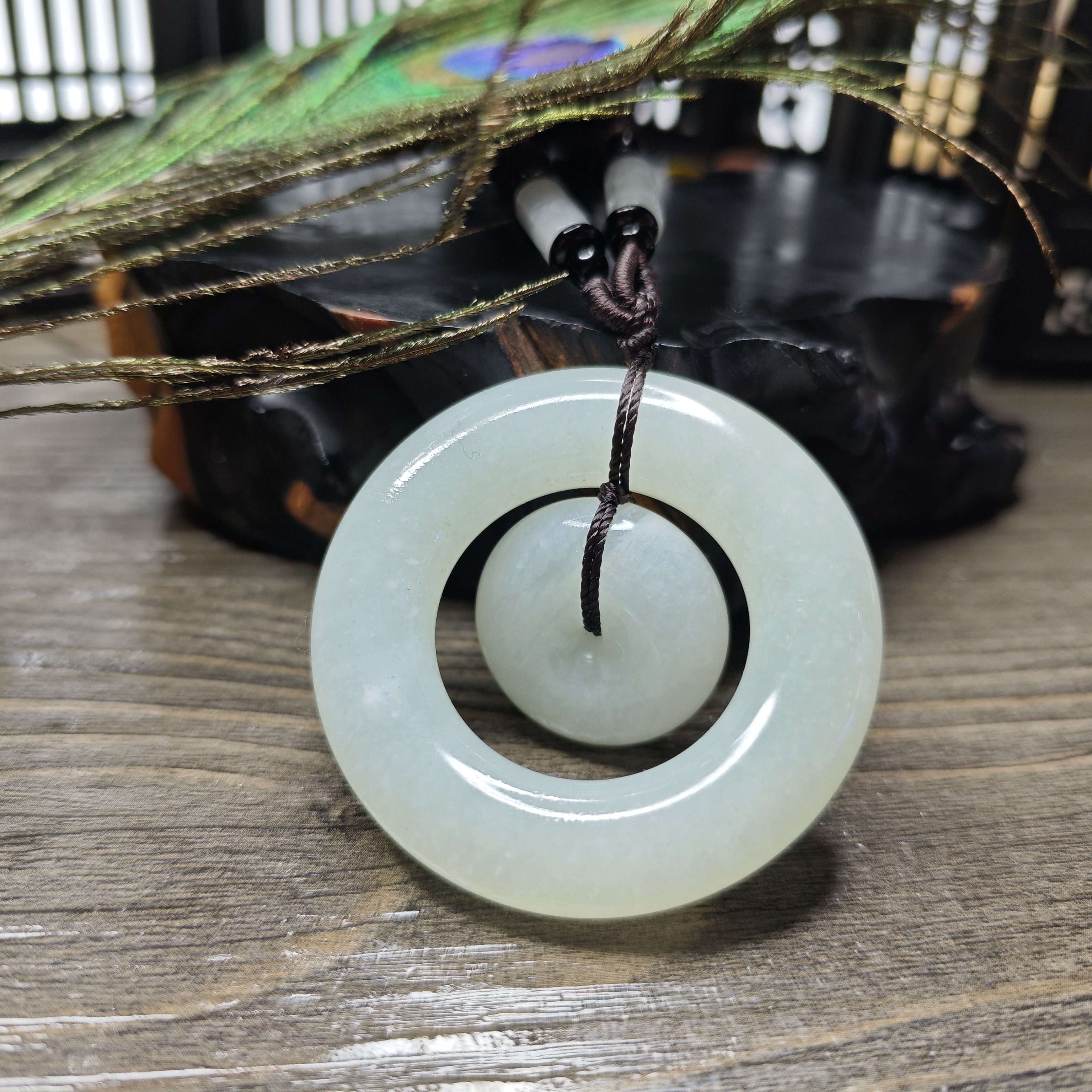 天然南阳独玉老坑玉料冰白平安玉环套环玉石玉器吊坠毛衣链挂件女