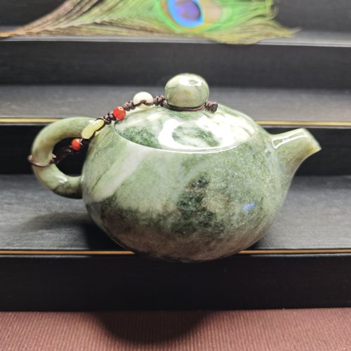 天然南阳独山玉茶壶把把壶茶具茶玩玉石茶壶茶具茶玩茶壶茶具茶玩
