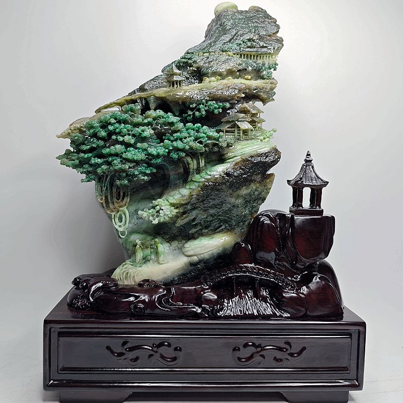 保真 深山访友 独山玉石原石奇石玉雕山子新中式工艺品家居摆件