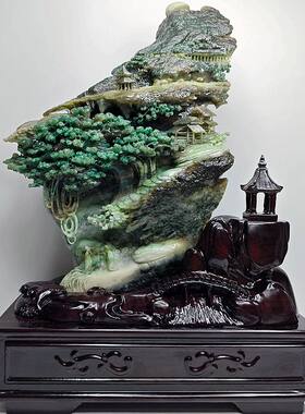 保真 深山访友 独山玉石原石奇石玉雕山子新中式工艺品家居摆件