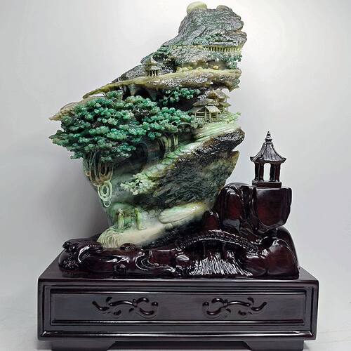 保真 深山访友 独山玉石原石奇石玉雕山子新中式工艺品家居摆件