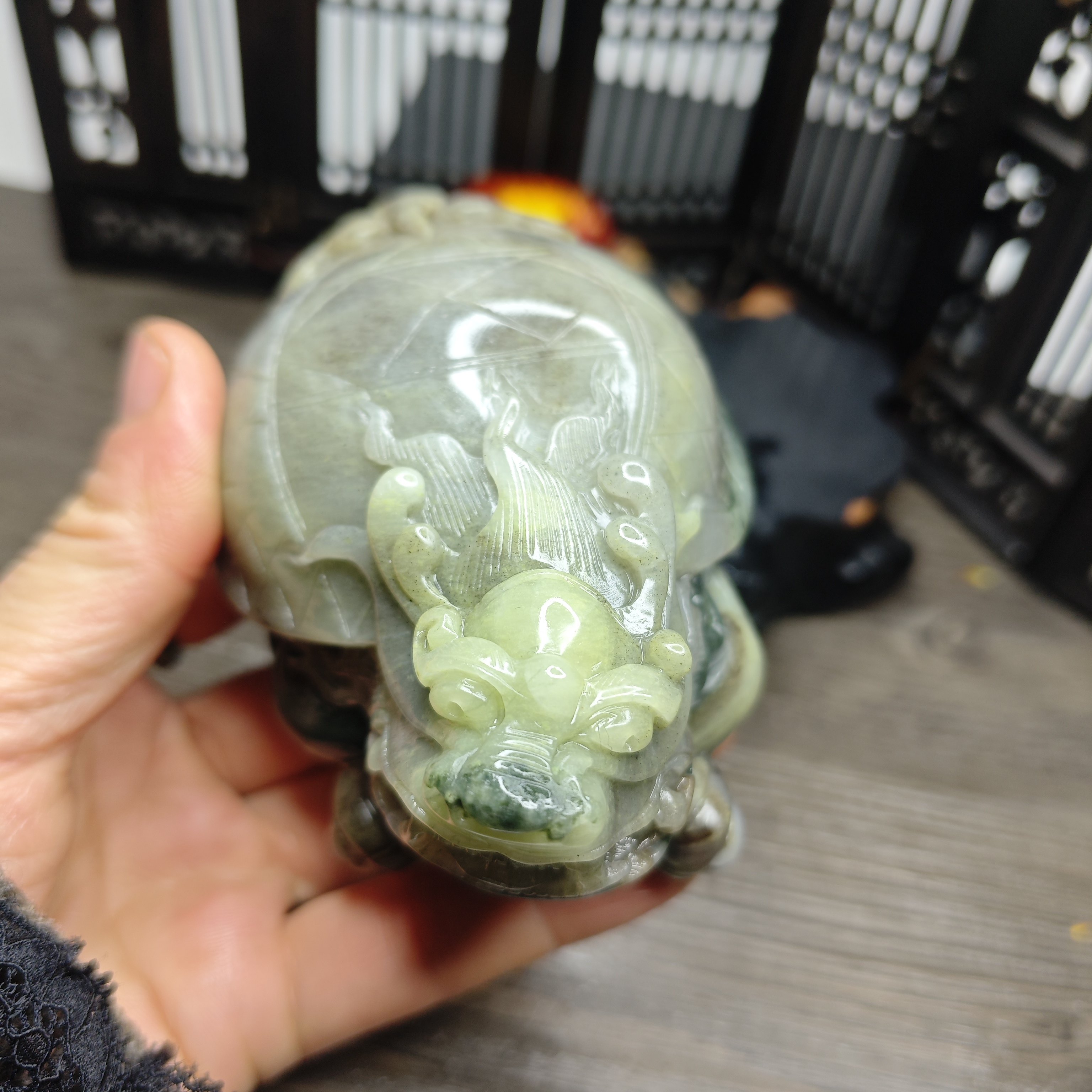 特惠老坑南阳独玉巧雕刻冰润龙龟玉石手把件礼物玩件茶台
