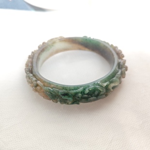 特惠天然南阳独玉多色一生富贵玉石玉器贵妃雕花手镯长58mm宽53mm