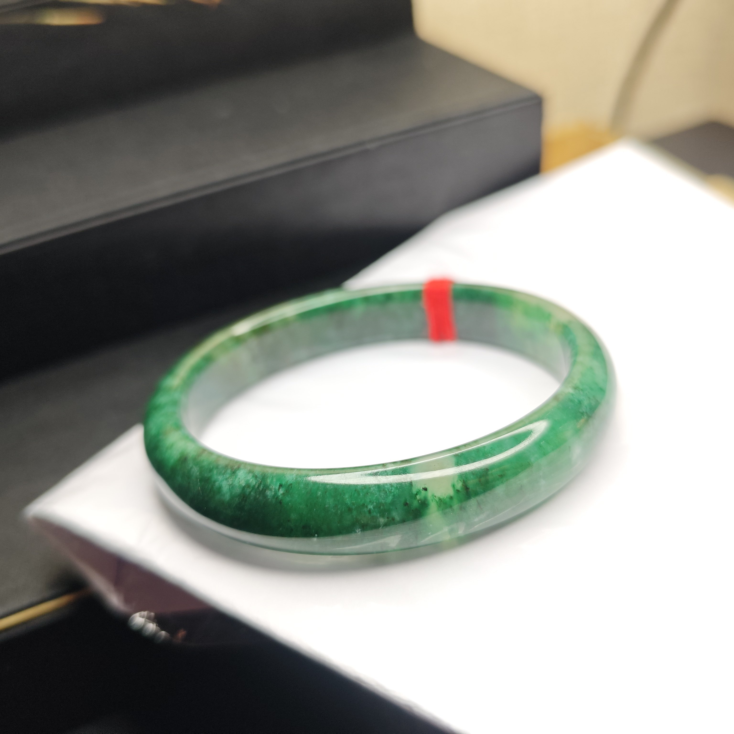 珍藏天然南阳独玉翠绿白天蓝扁条玉石玉器女手镯内径60mm 礼物