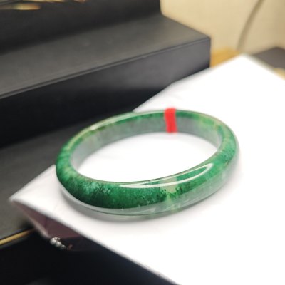 珍藏天然南阳独玉翠绿白天蓝扁条玉石玉器女手镯内径60mm 礼物
