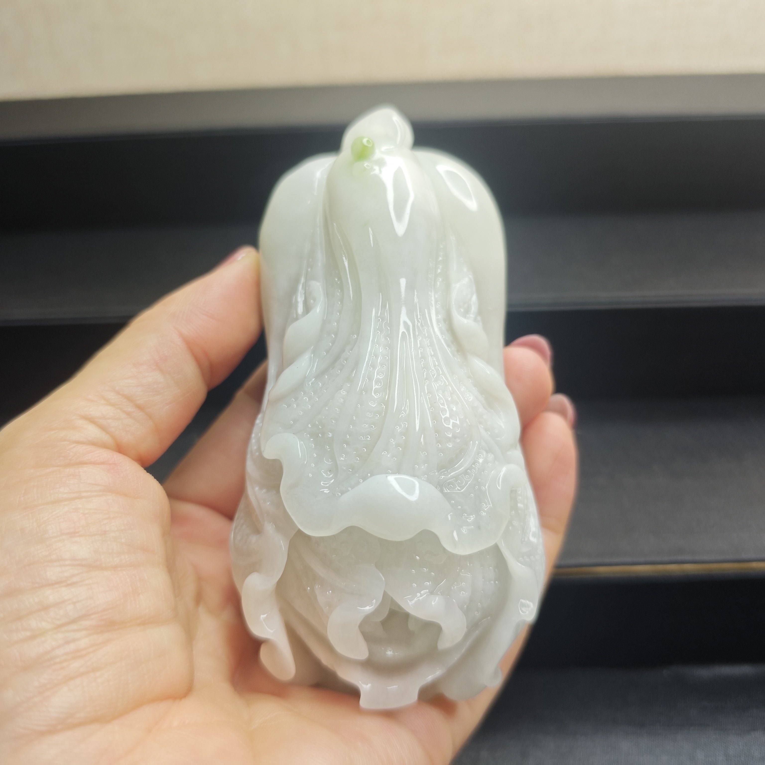 天然老坑南阳独玉冰润白菜百财玉石玉器白菜手把件男女款礼物