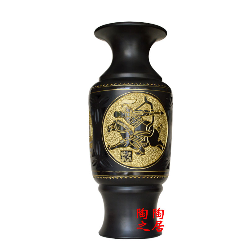 馆陶黑陶工艺品居家装饰摆件台面花瓶摆设地方特产 三星典故花瓶