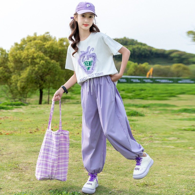 中大女童夏装时髦短袖套装女孩儿儿童运动套装