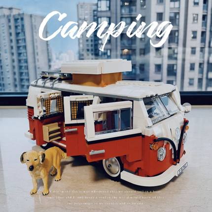 创意系列10220大众T1野营车露营车儿童益智拼装积木玩高难度男孩