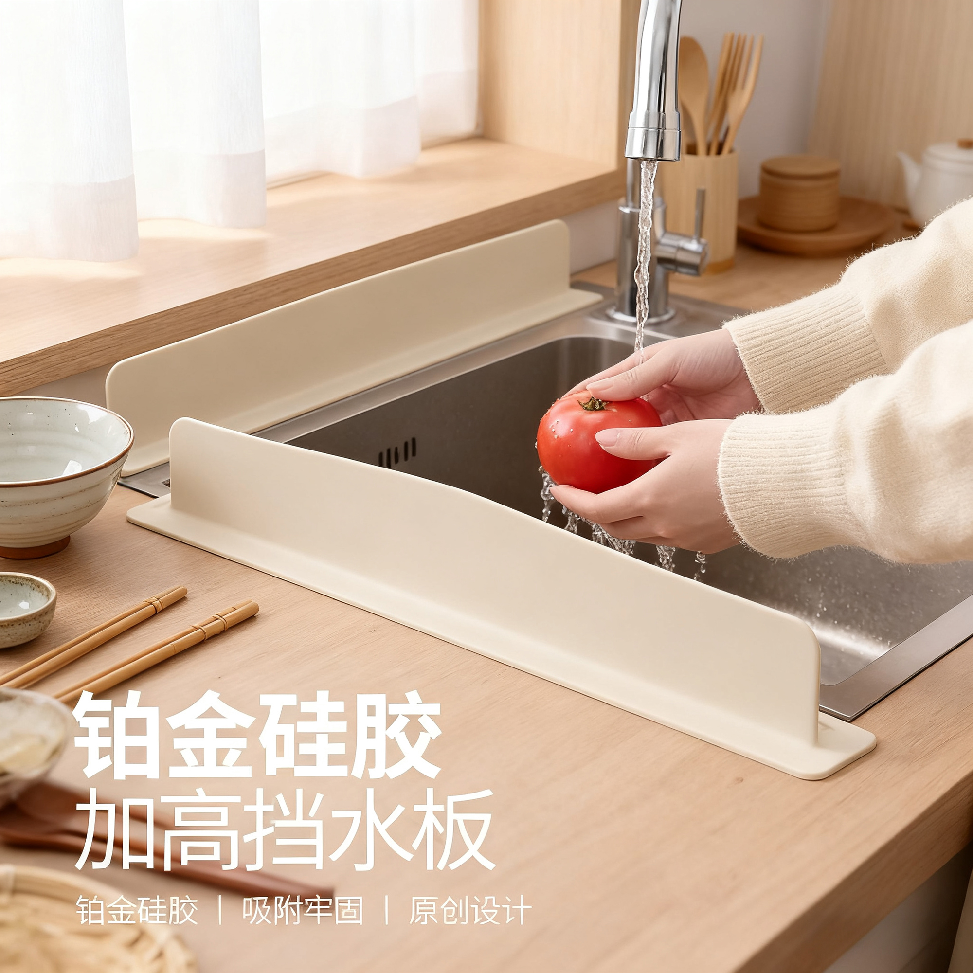 厨房洗碗洗菜硅胶加高挡水条