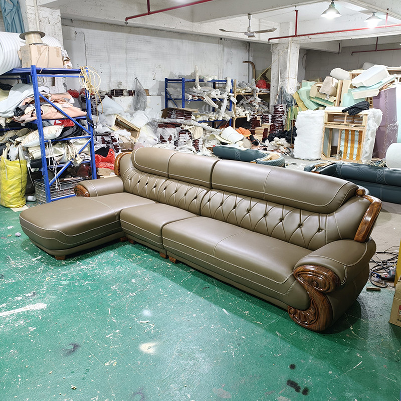 新中式乌金木真皮沙发客厅组合大小户型头层牛皮直排沙发2025新款