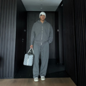 廓形连帽卫衣外套阔腿卫裤 JZD 男 美式 高街运动休闲套装 深灰 黑