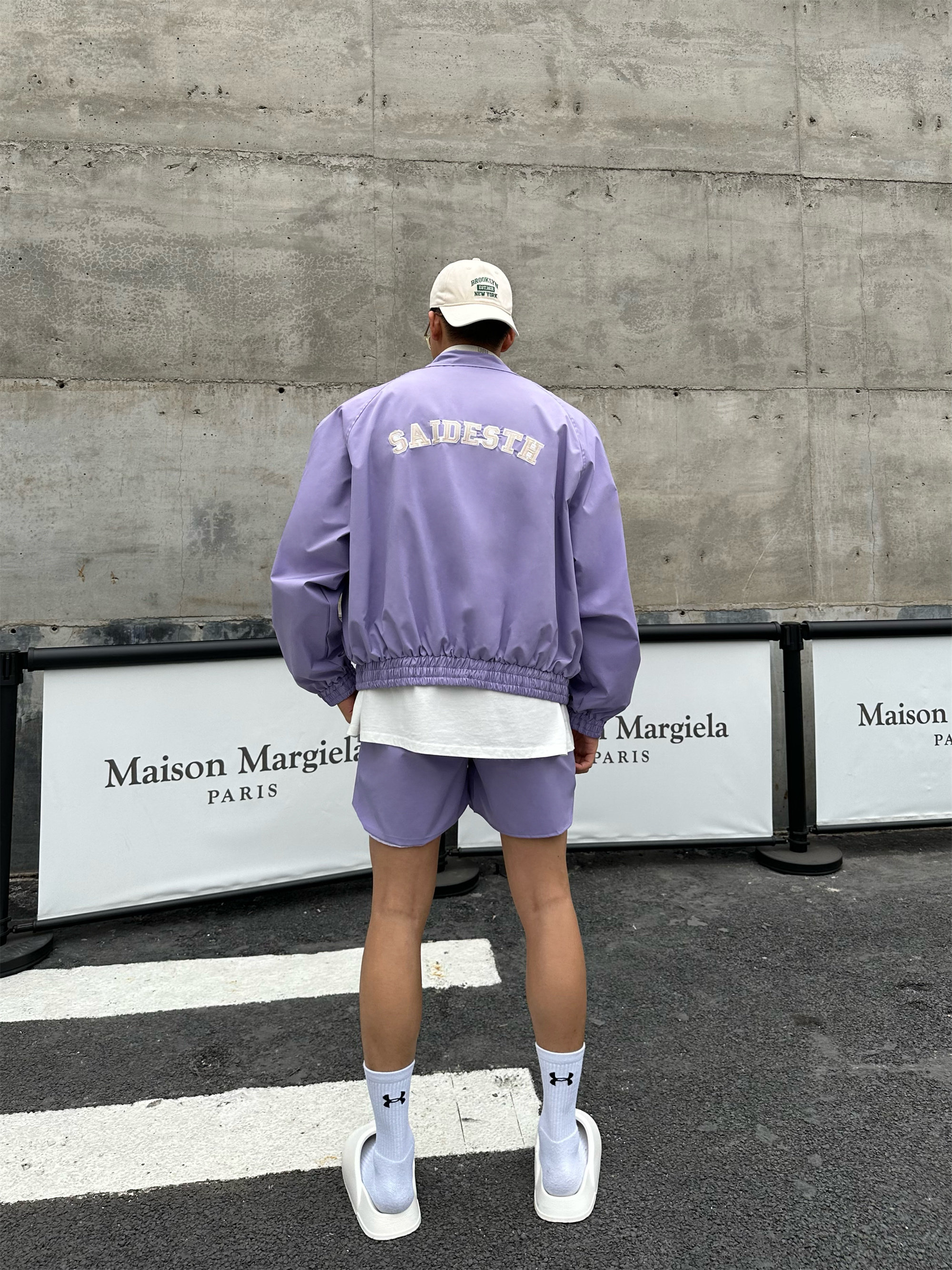 光膀子哥【紫金王朝】美式高街复古刺绣速干运动宽松套装夹克短裤