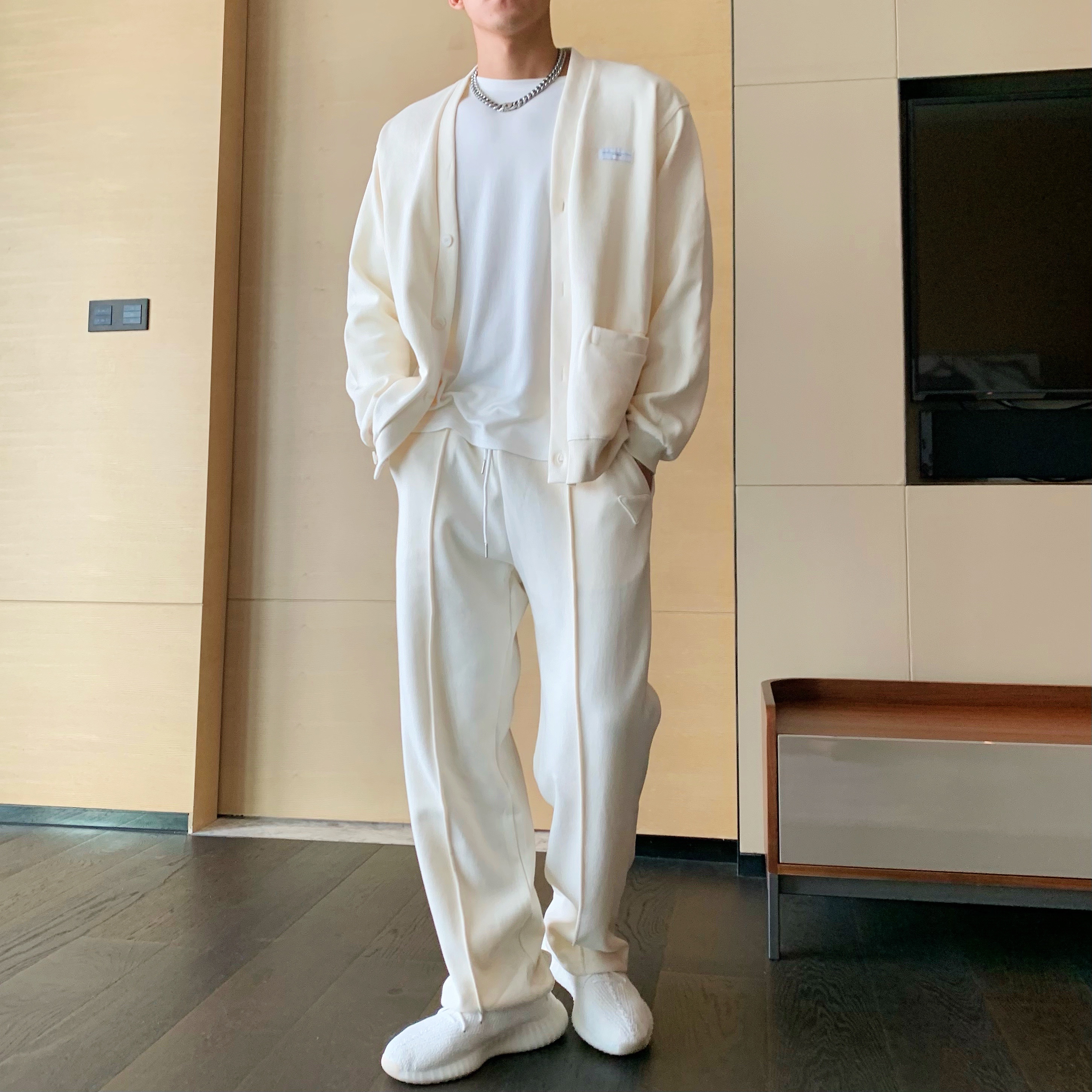 膀子哥JZD 春季简约运动宽松休闲时尚套装棉感透气阔脚裤卫衣开衫