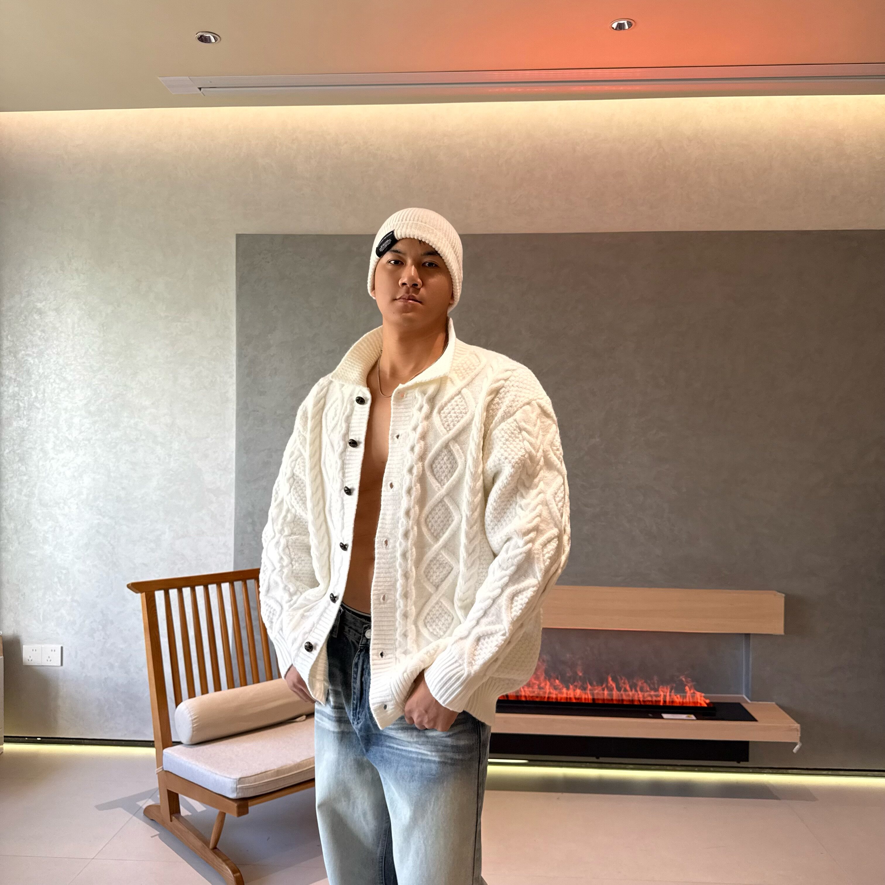 JZD秋冬麻花编织针织毛衣外套男