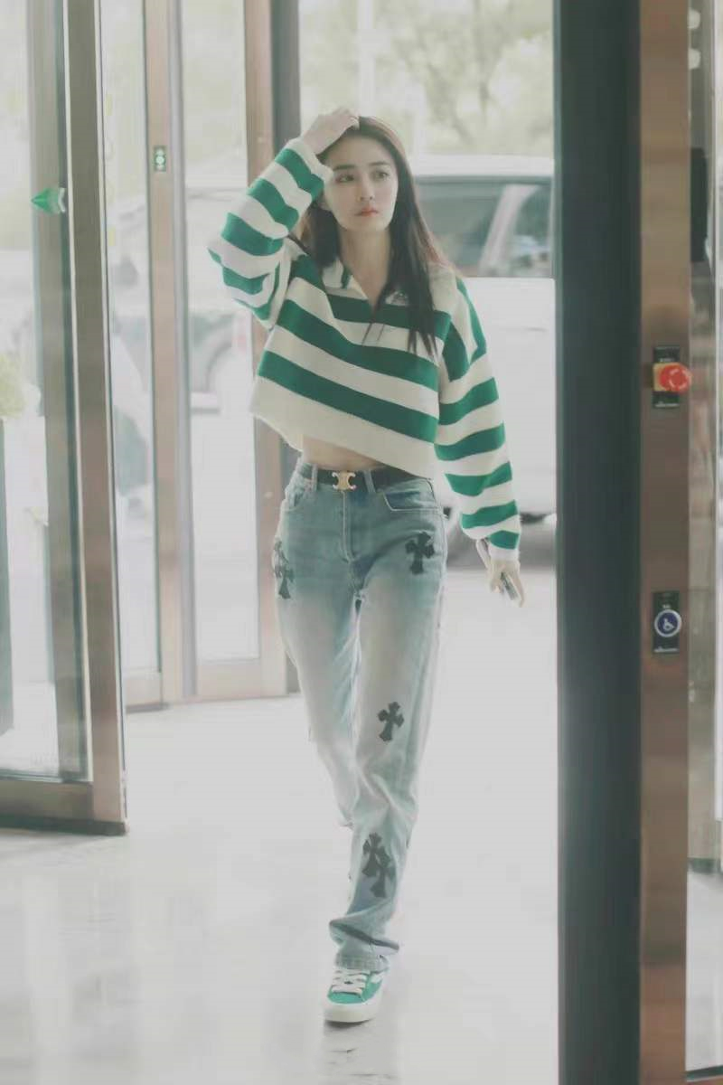 女士外贸十字架浅蓝色碳黑色真羊皮刺绣重工金属扣直筒品质牛仔裤