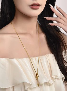 宫廷风韩版小众设计感打结流苏项链毛衣链长款高奢钛钢女秋冬新款