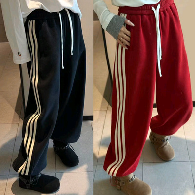 三条杠抽绳高腰显瘦加厚卫裤女