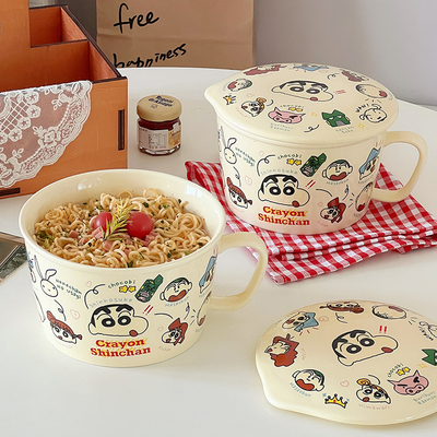 蜡笔小新日式泡面碗陶瓷带盖宿舍用饭碗学生大号泡面杯可爱