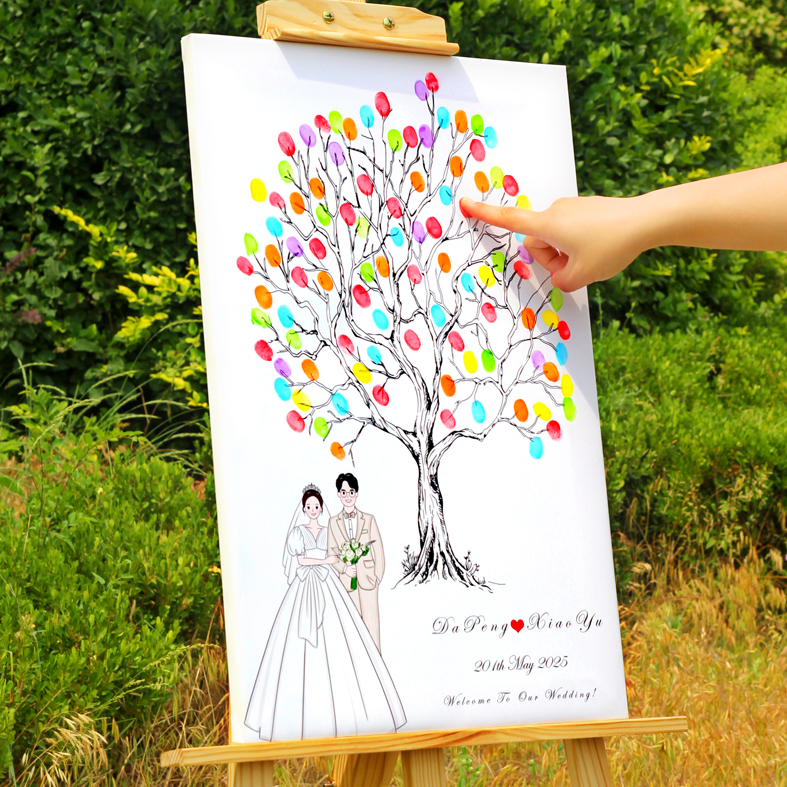 婚礼签到台布置户外婚礼迎宾区签名板指纹签到树开业年会签到墙
