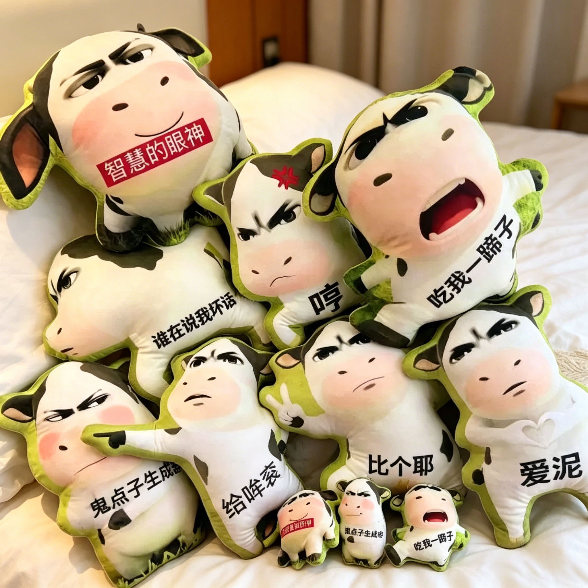 抽象草地牛牛毛绒公仔挂件抱枕图片