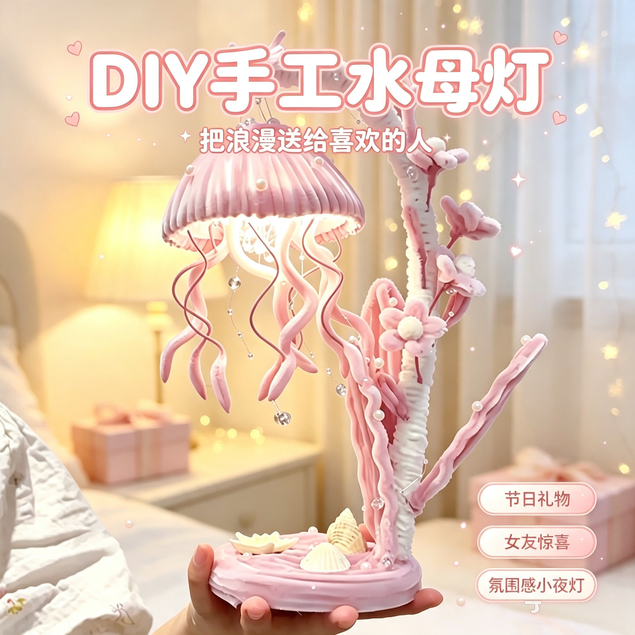 水母夜灯手工DIY扭扭棒材料包创意摆件七夕情人节520礼物送女友