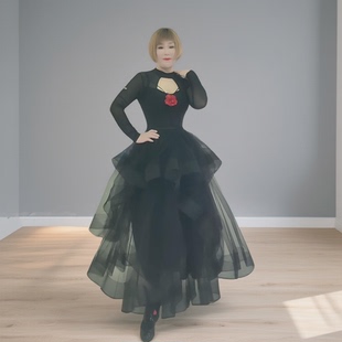 交谊舞网纱鱼骨浪漫高定瀑布半身裙 540° 浩婷雪娟