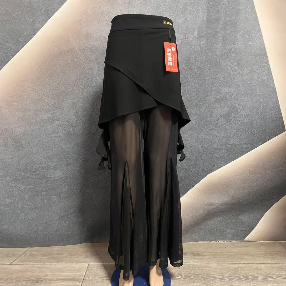 【浩婷雪娟】不规则拼接网纱高级喇叭裤