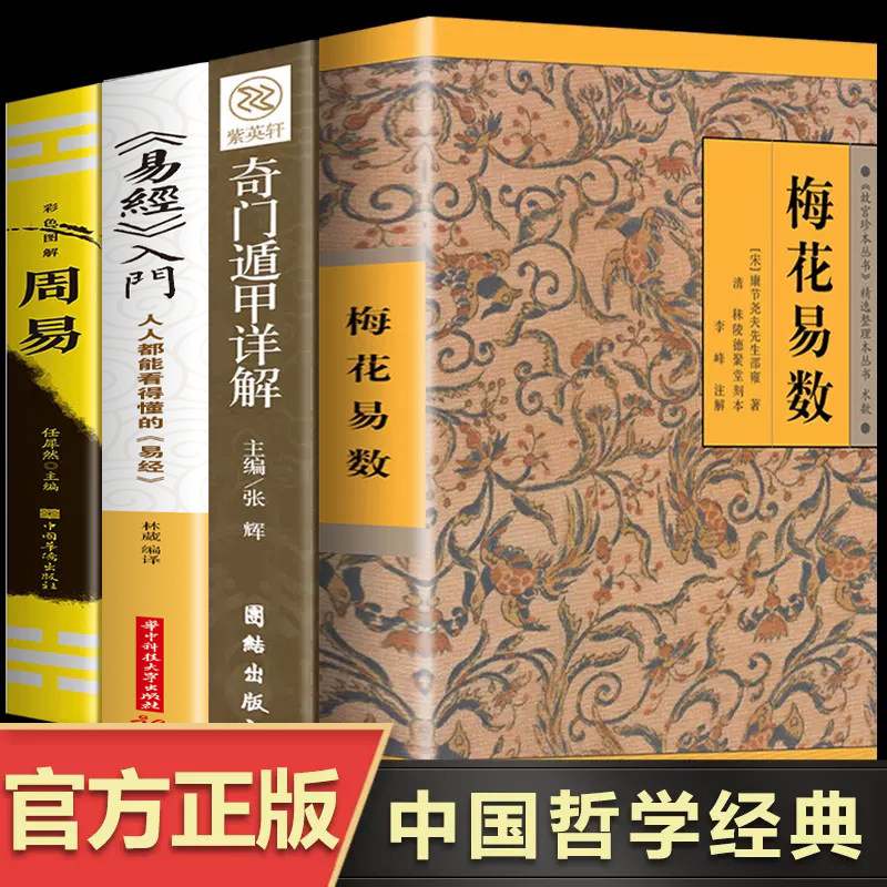 正版4册 梅花易数+易经入门+周易+奇门遁甲详解 中国哲学经典风水学杂说易经的奥秘 易经真的很容易周易学习工具书国学经典书籍
