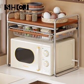 SHCJ厨房置物架微波炉架子家用台面桌面双层电饭锅收纳支架抽拉篮
