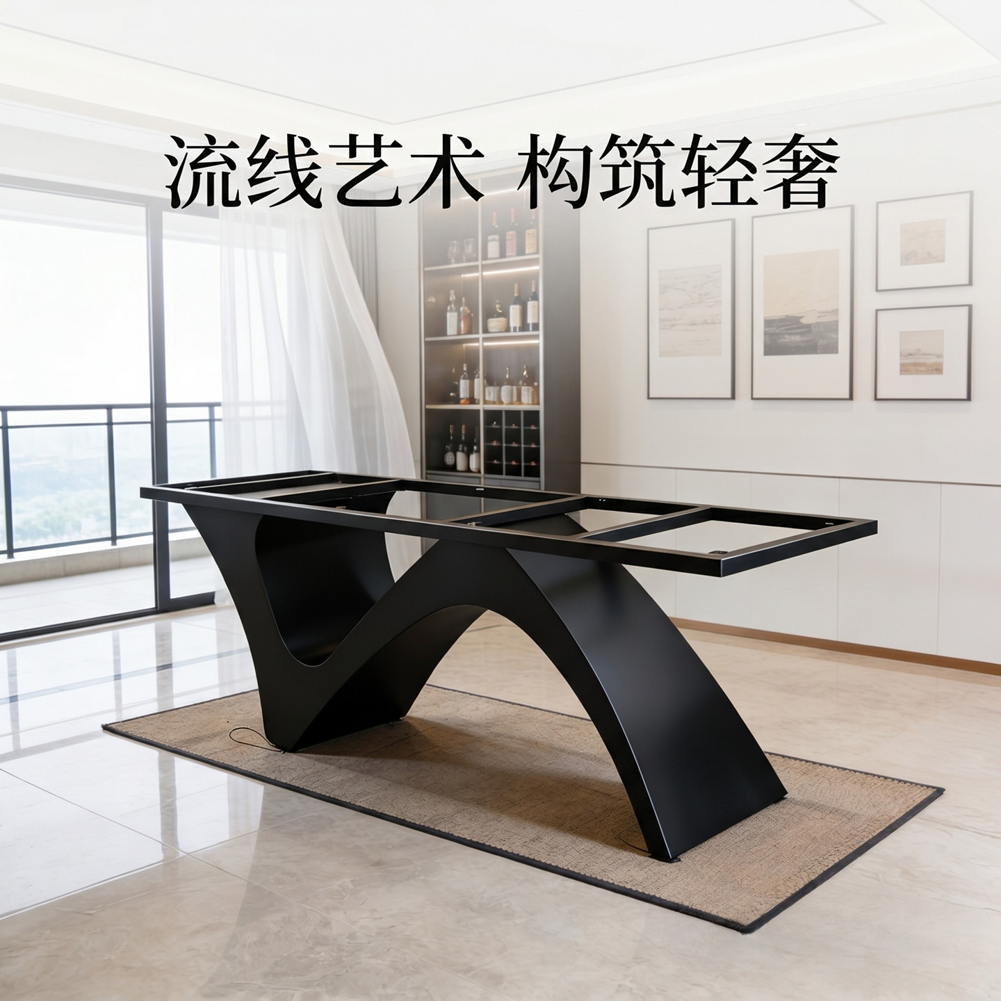 现代轻奢岩板桌腿大理石桌脚支架大板书桌餐台脚客厅茶几办公桌架