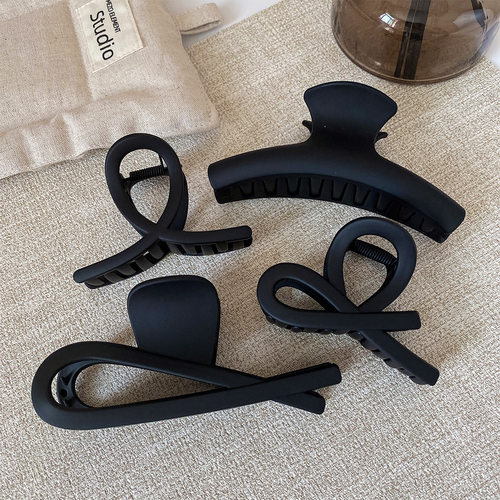 黑色百搭简约磨砂抓夹后脑勺盘发发卡高马尾气质蝴蝶结发抓发饰女