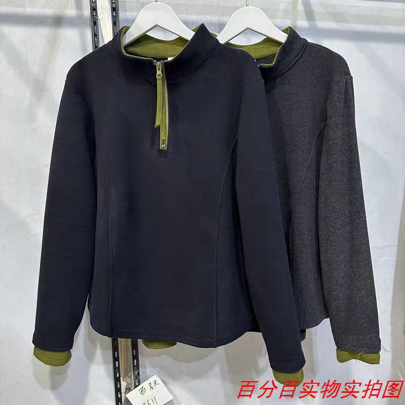 德绒打底衫女内搭春秋季2025新款大码女装半高领t恤灰色长袖上衣