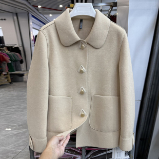 年轻妈妈翻领短款毛呢外套春秋装新款高贵洋气呢绒大衣中老年上衣