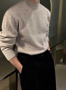 MYQ半高领套头毛衣男士冬季保暖打底衫韩版潮流简约休闲针织衫